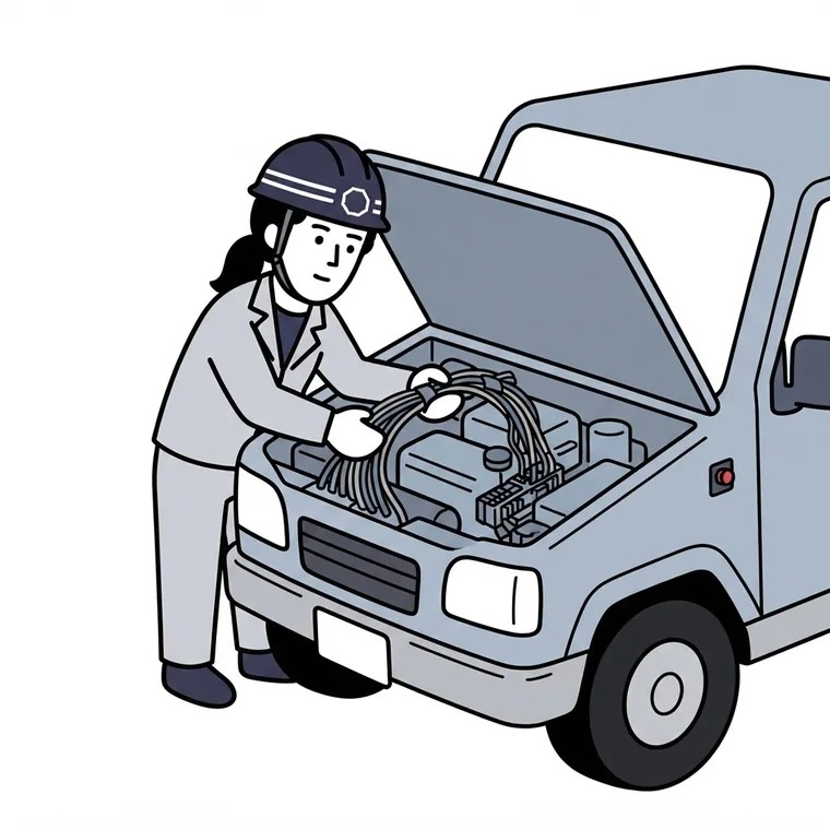 艤装設備課(ハーネス製作、特殊車輌機器組込み)の作業イラスト